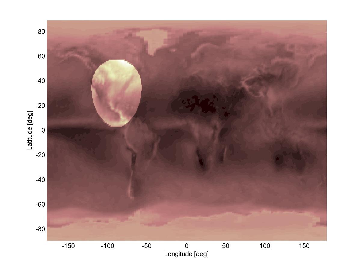 Annual mean reflectivity data of 2001. The satellite filed of view is emphasized.